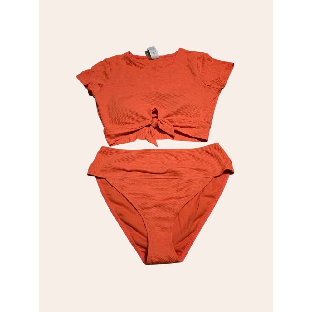 Sandflower Bathing Suit High Womens Size S 4/6 Orange Waffle Finish Beach Summer